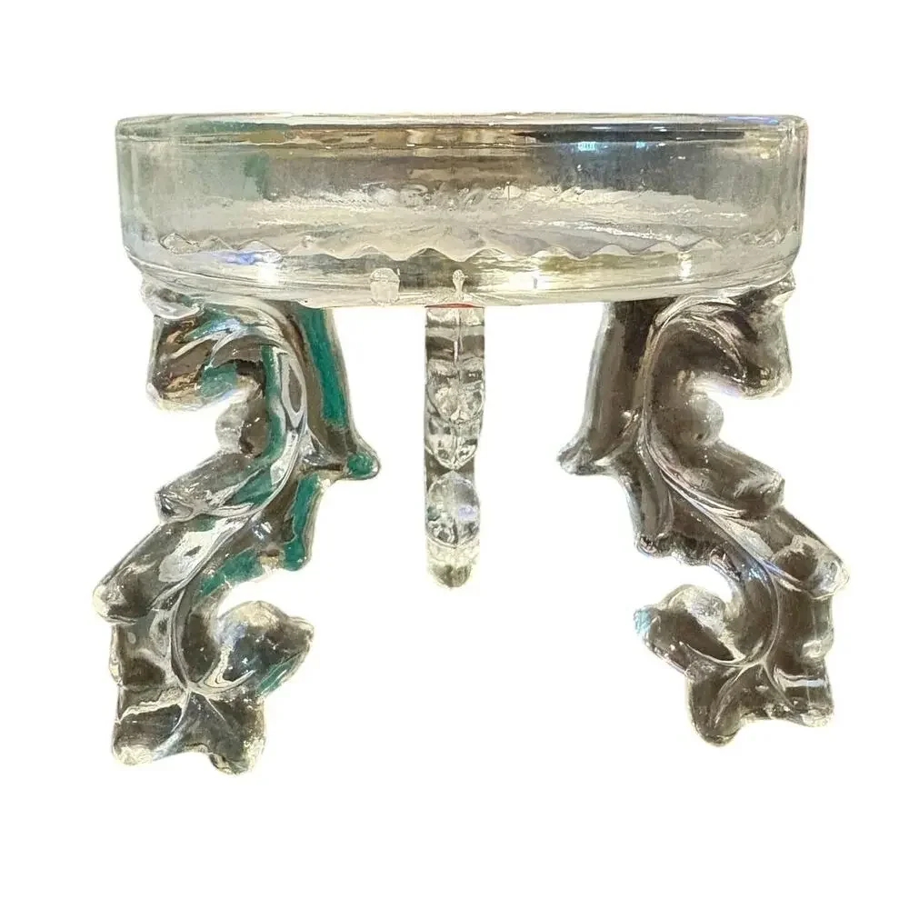 Vintage Pressed Glass Clear 3 Footed Candle Holder Plant Globe Chinoiserie Stand